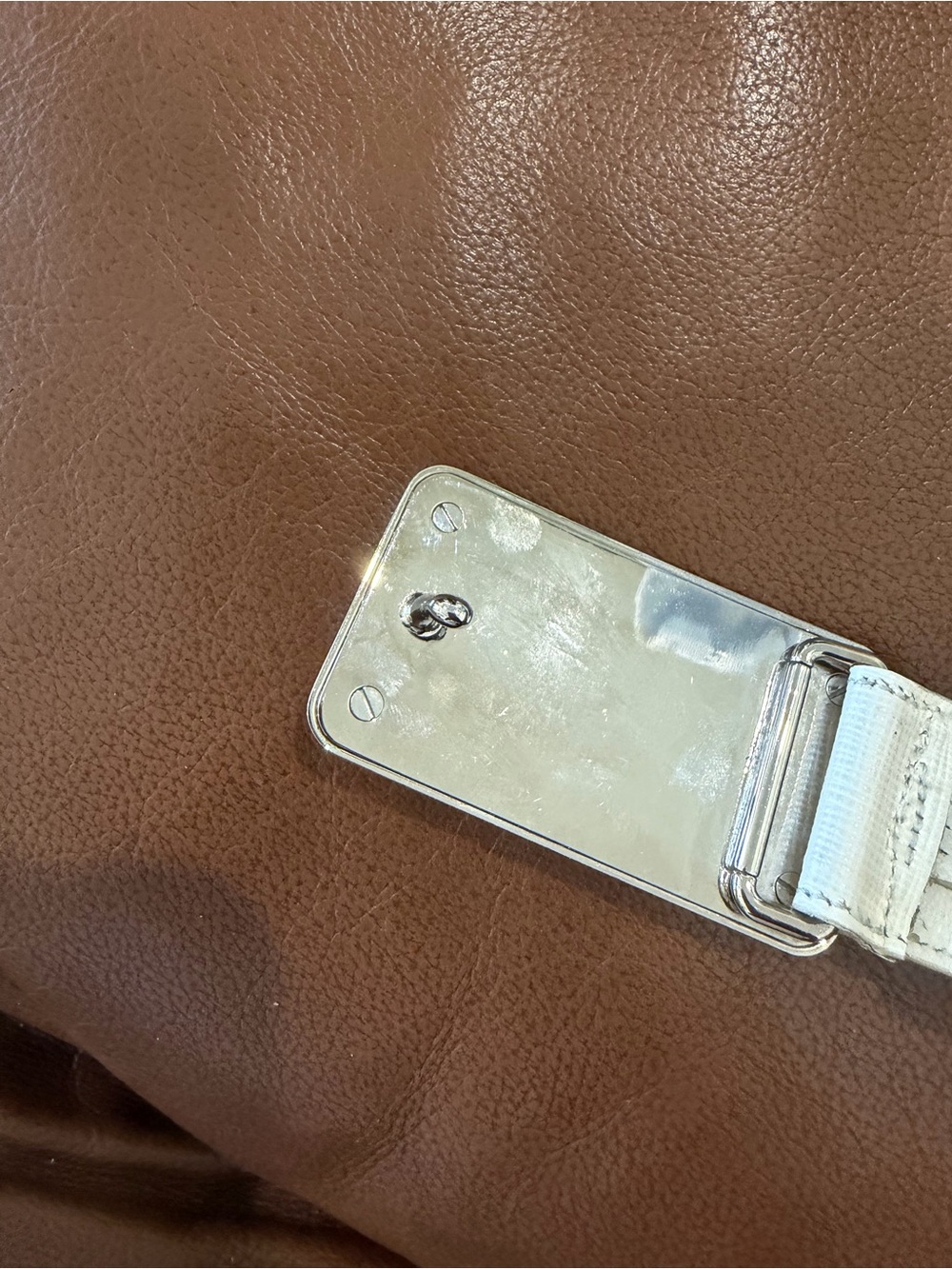 Prada Cream Saffiano Leather Womens Belt with Silver Plaque - Picture 7 of 10